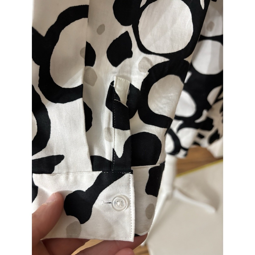 CHICOS Wmn Button TOP 3/4 Cuffed Sleeve BLACK White Beige Circles Sz 3 ( 16 Xl) - Picture 7 of 12